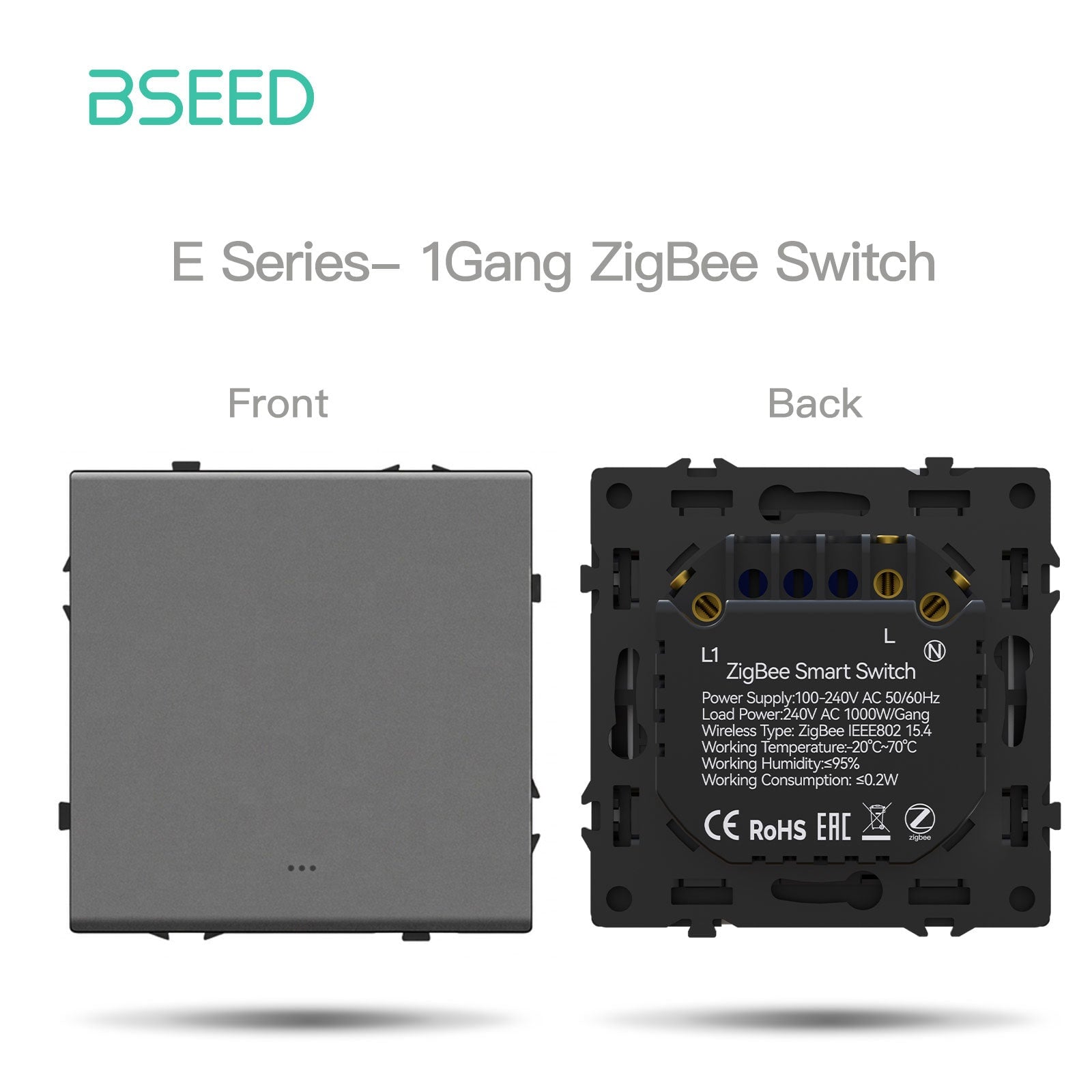 Grand Series DIY Part Customized free combinations Plastic Panels Grey Color Power Outlets & Sockets Bseedswitch Zigbee 1 Gang Switch with Neutral 