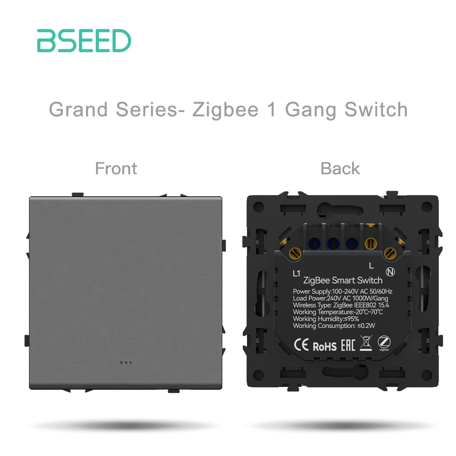 Grand Series DIY Part Customized free combinations Plastic Panels Grey Color Power Outlets & Sockets Bseedswitch Zigbee 1 Gang Switch with Neutral 