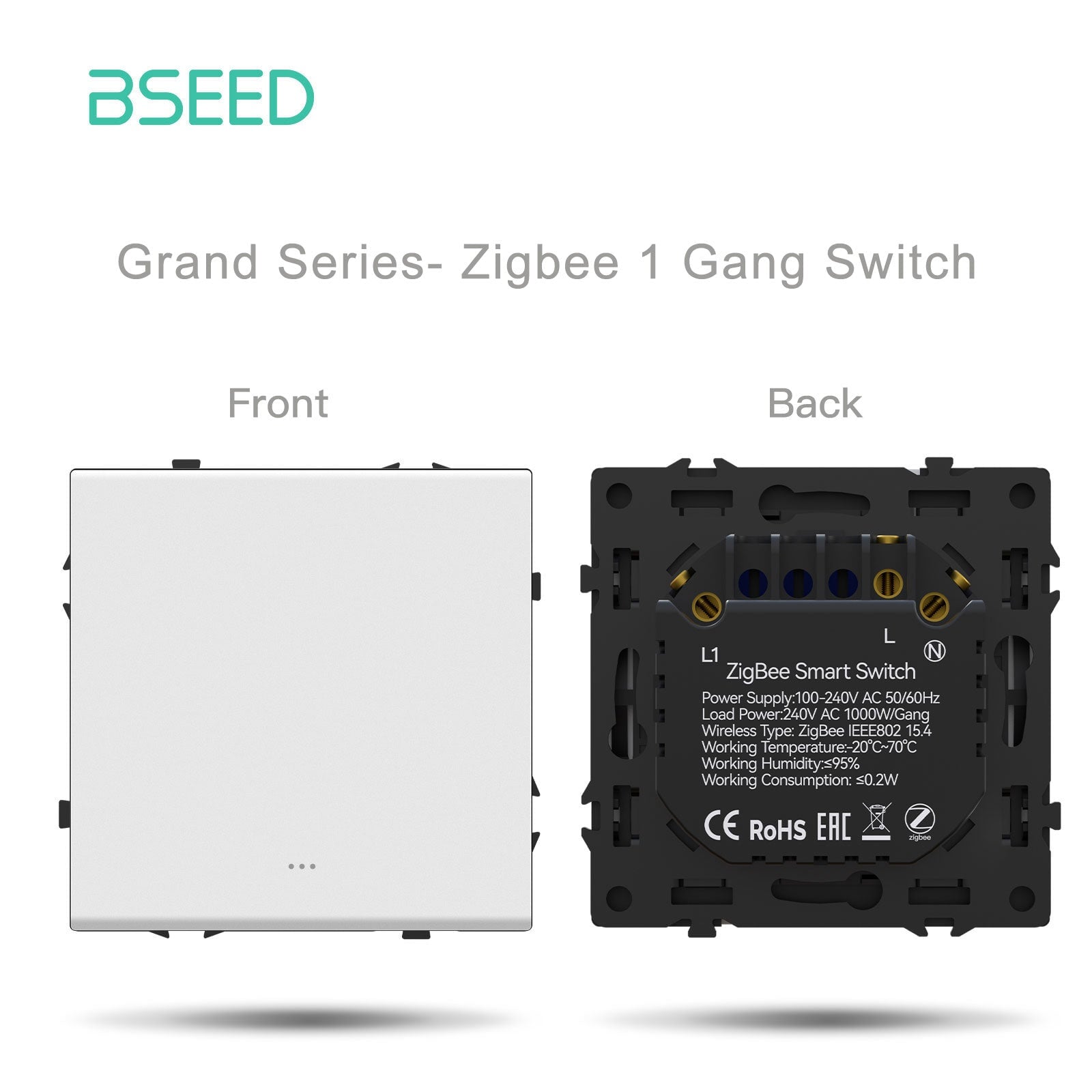 Grand Series DIY Part Customized free combinations Plastic Panels White Color Power Outlets & Sockets Bseedswitch Zigbee 1 gang switch with neutral 