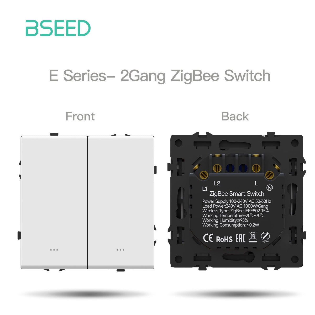 Grand Series DIY Part Customized free combinations Plastic Panels White Color Power Outlets & Sockets Bseedswitch Zigbee 2 gang switch with neutral 