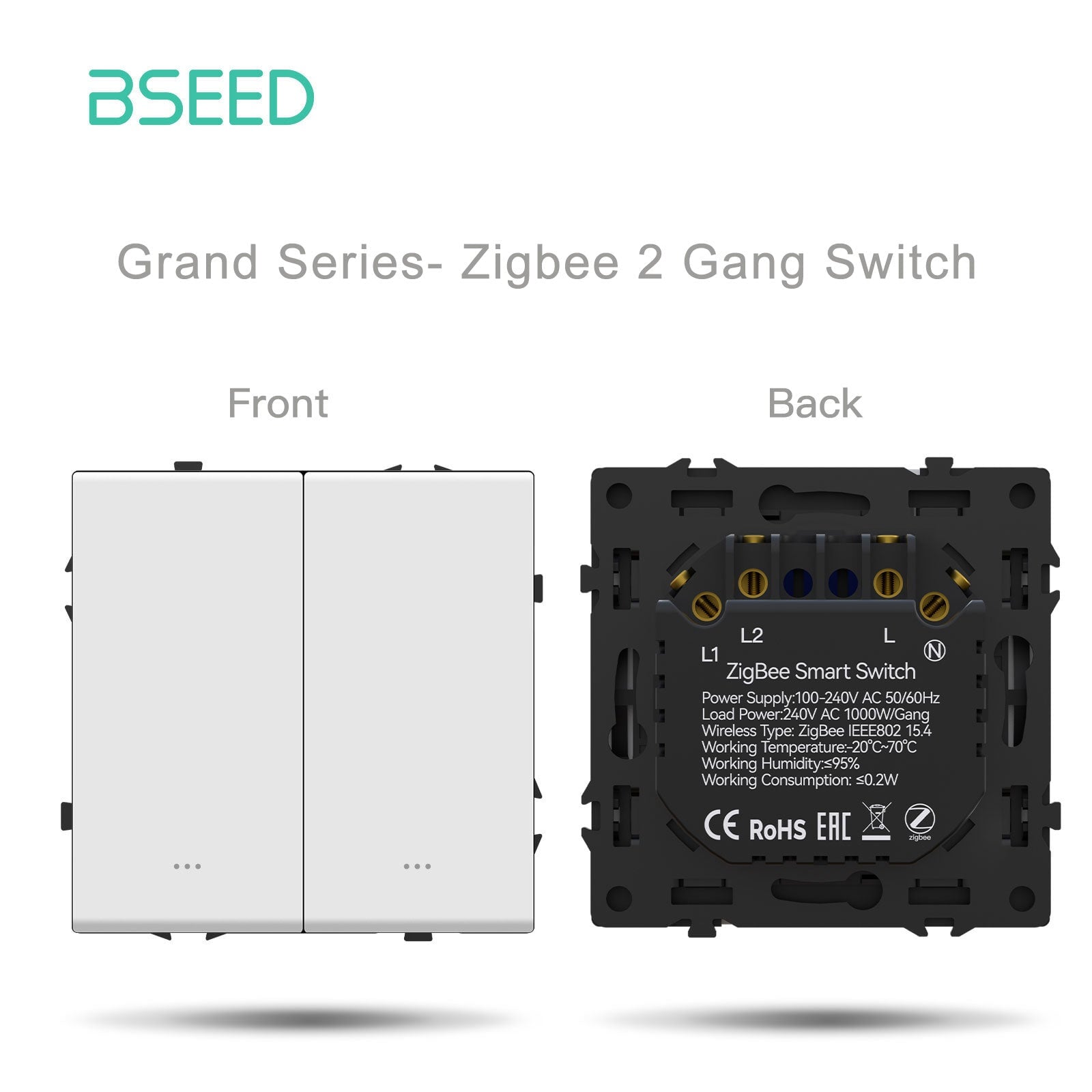 Grand Series DIY Part Customized free combinations Plastic Panels White Color Power Outlets & Sockets Bseedswitch Zigbee 2 gang switch with neutral 