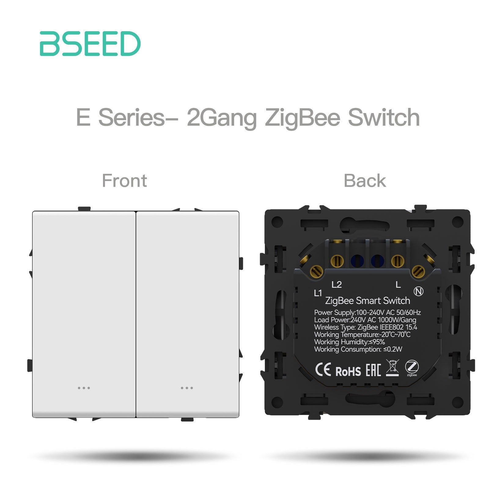 Grand Series DIY Part Customized free combinations Plastic Panels White Color Power Outlets & Sockets Bseedswitch Zigbee 2 gang switch with neutral 