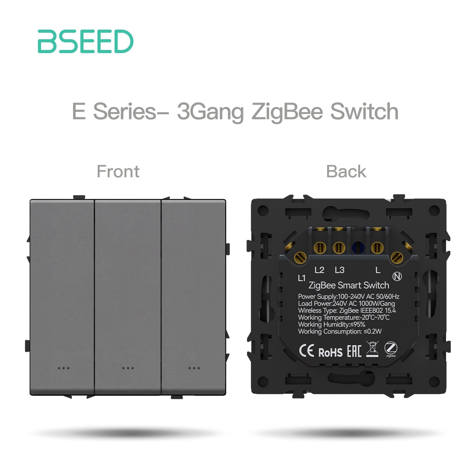 Grand Series DIY Part Customized free combinations Plastic Panels Grey Color Power Outlets & Sockets Bseedswitch Zigbee 3 Gang Switch with Neutral 