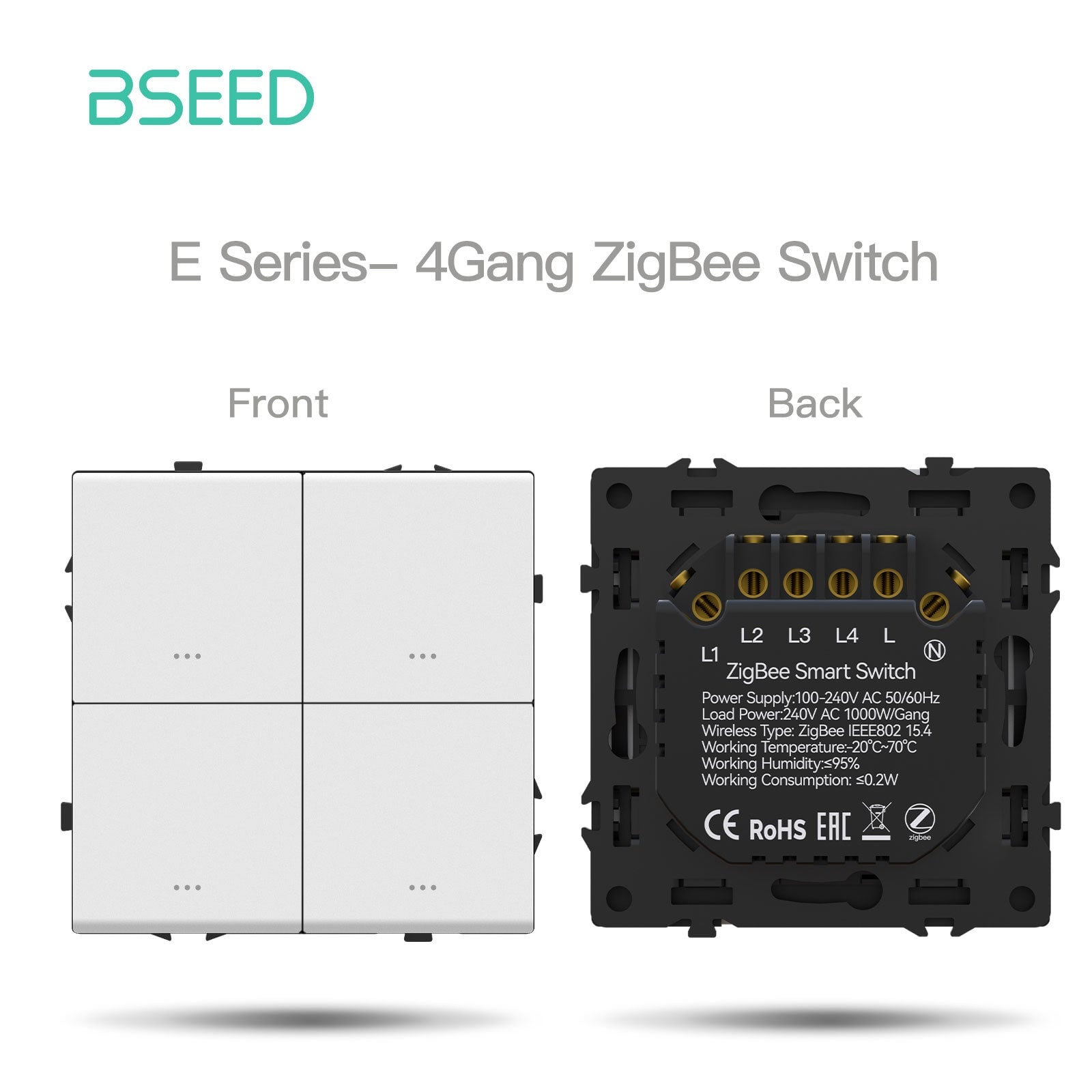 Grand Series DIY Part Customized free combinations Plastic Panels White Color Power Outlets & Sockets Bseedswitch Zigbee 4 gang switch with neutral 