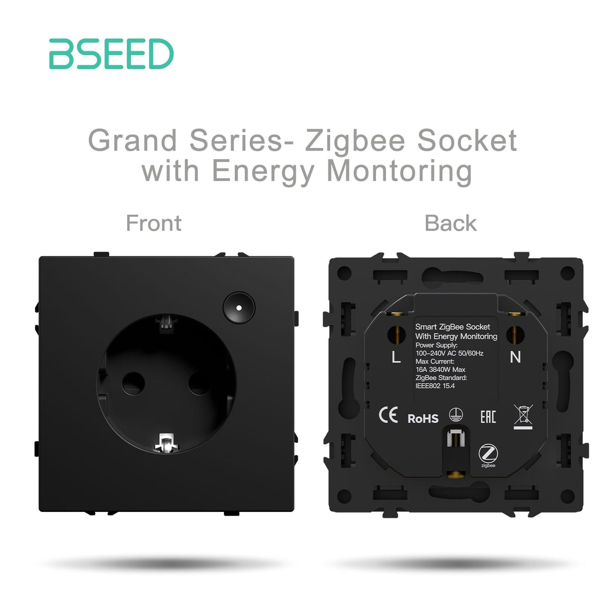 Grand Series DIY Part Customized free combinations Plastic Panels Black Color Power Outlets & Sockets Bseedswitch Zigbee Eu Socket with monitoring 