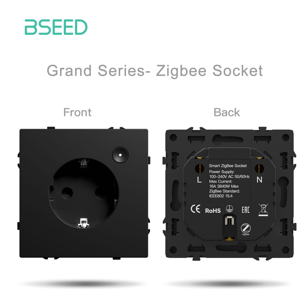 Grand Series DIY Part Customized free combinations Plastic Panels Black Color Power Outlets & Sockets Bseedswitch Zigbee Eu Socket 