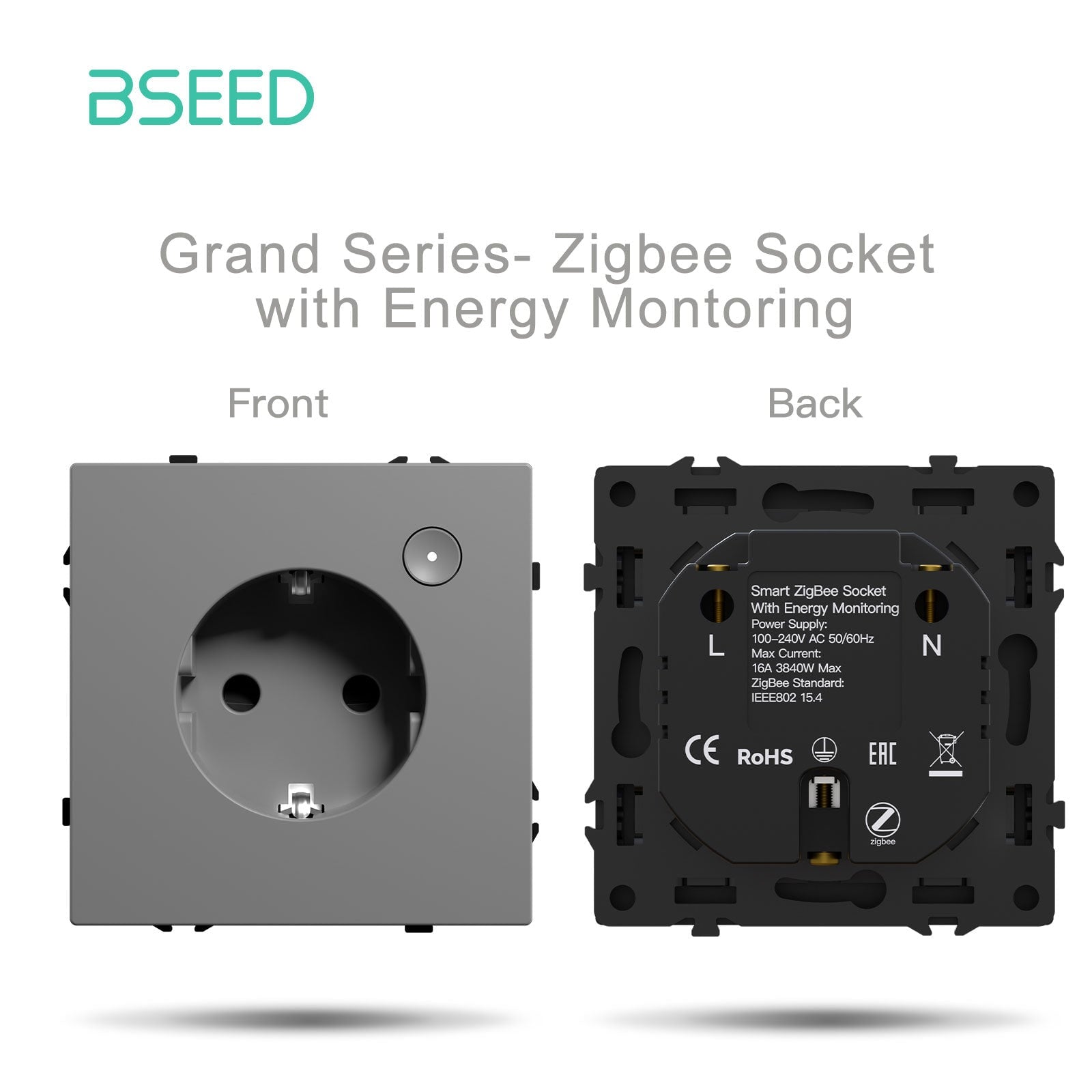 Grand Series DIY Part Customized free combinations Plastic Panels Grey Color Power Outlets & Sockets Bseedswitch Zigbee Eu Socket with monitoring 