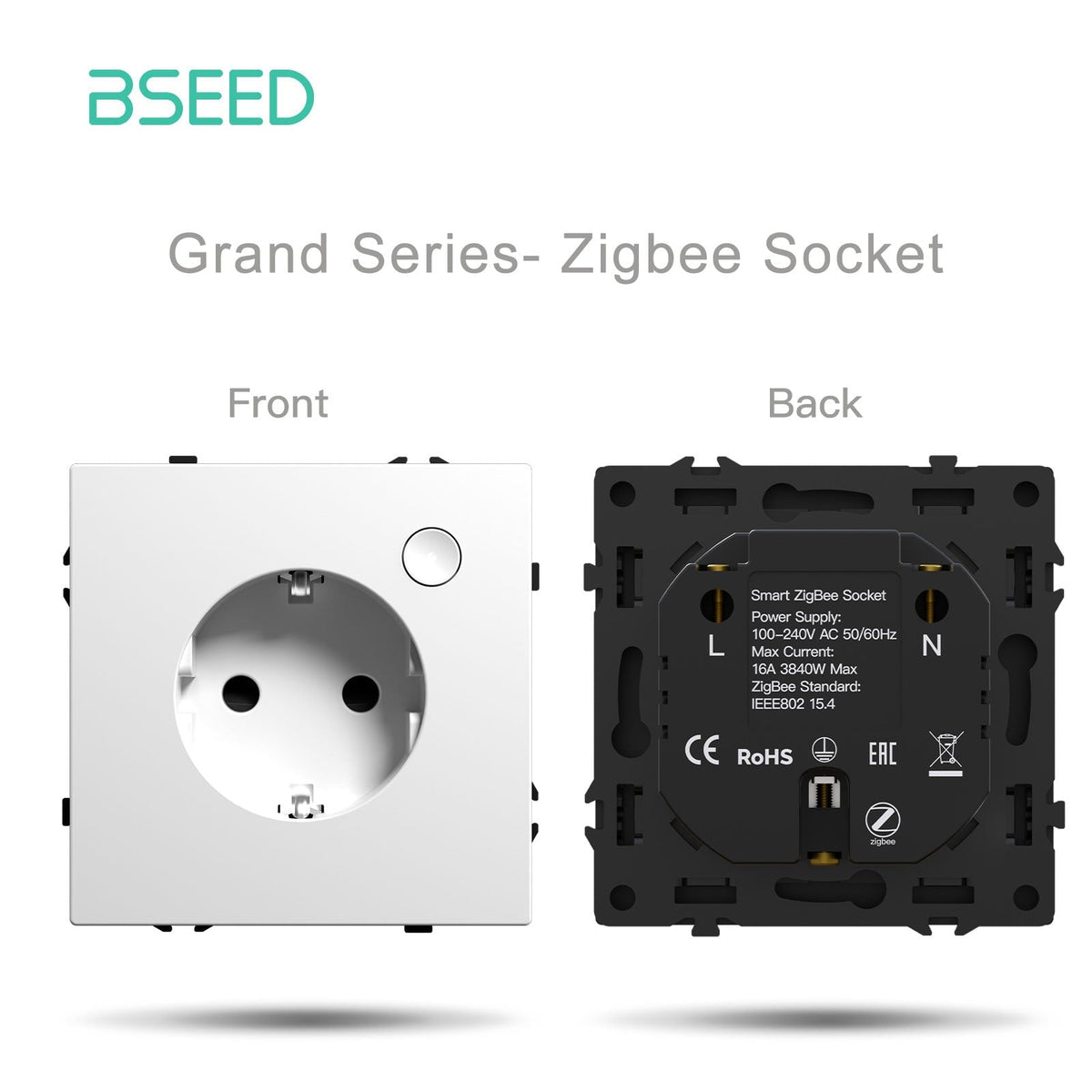 Grand Series DIY Part Customized free combinations Plastic Panels White Color Power Outlets & Sockets Bseedswitch Zigbee Eu socket 