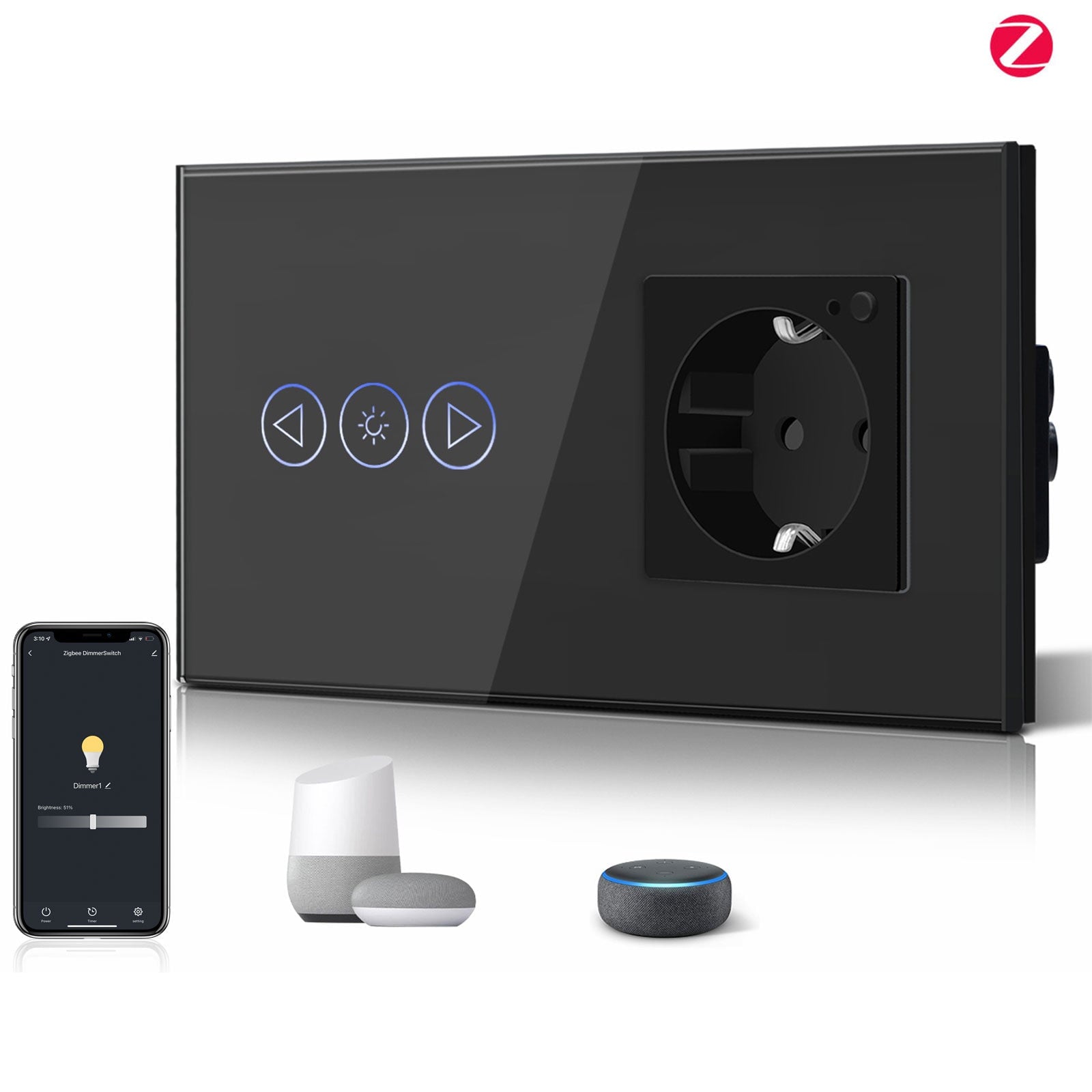 Bseed Smart WiFi Dimmer Switch With WiFi Socket Power Outlets & Sockets Bseedswitch Black 