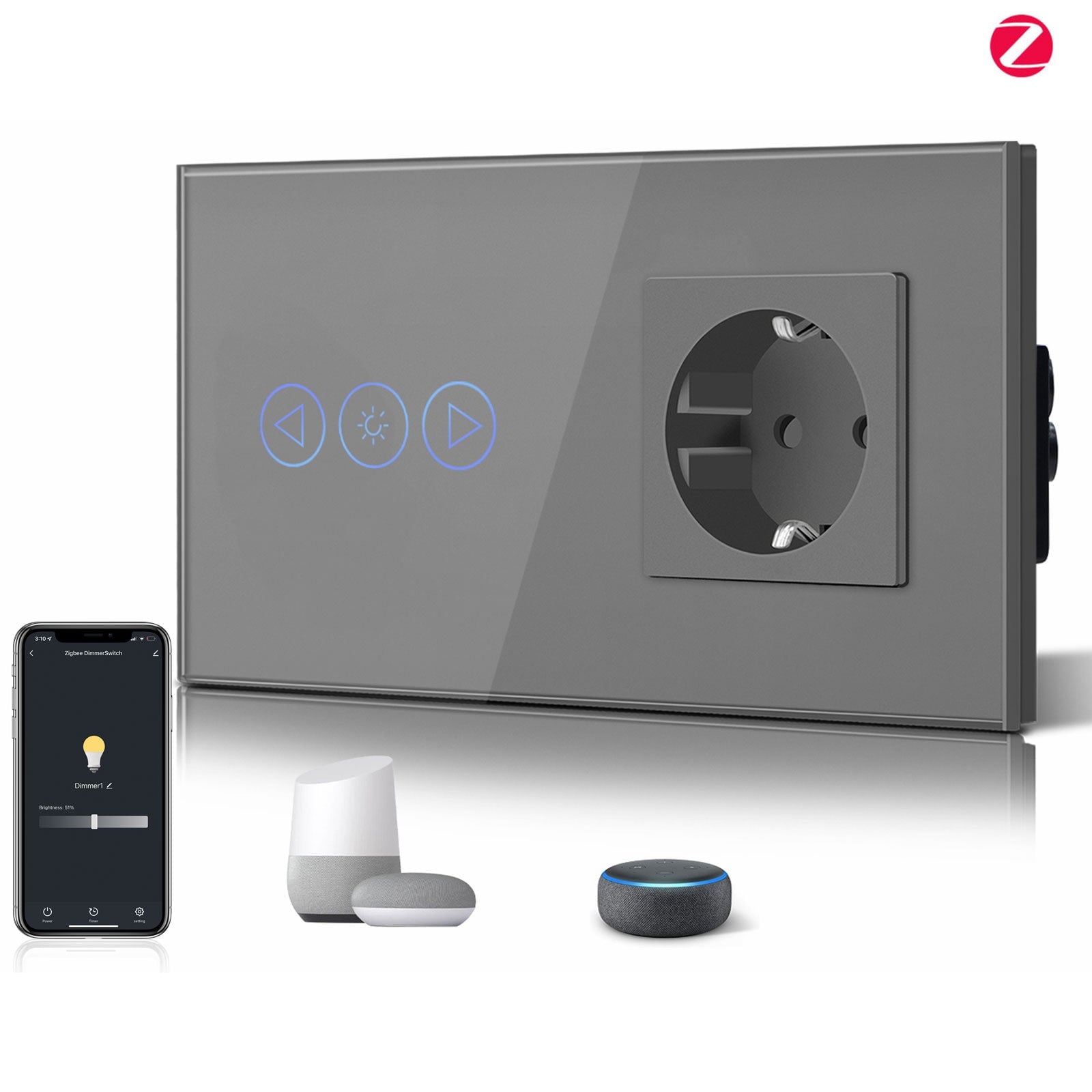 Bseed Smart WiFi Dimmer Switch With WiFi Socket Power Outlets & Sockets Bseedswitch Grey 