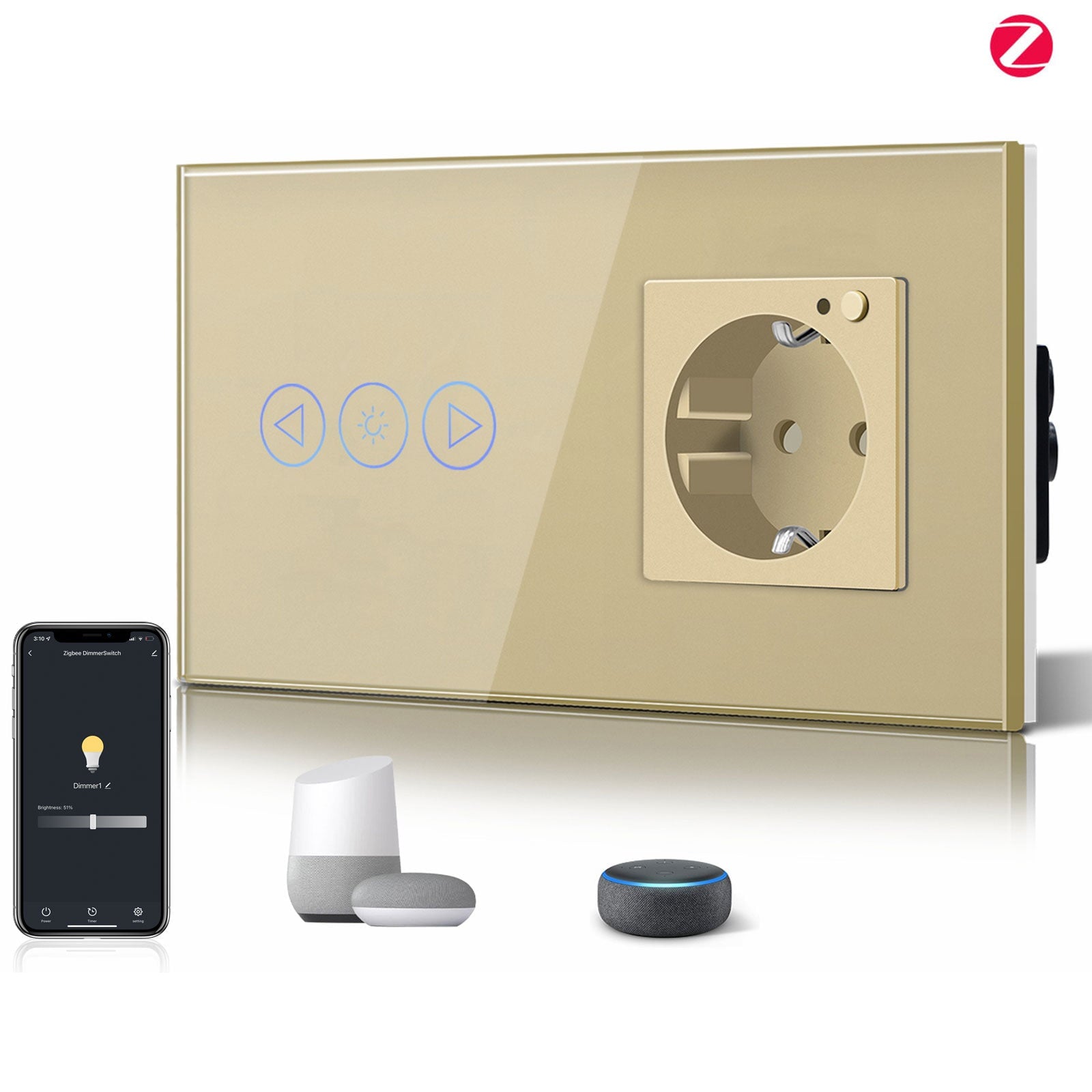 Bseed Smart WiFi Dimmer Switch With WiFi Socket Power Outlets & Sockets Bseedswitch Gold 