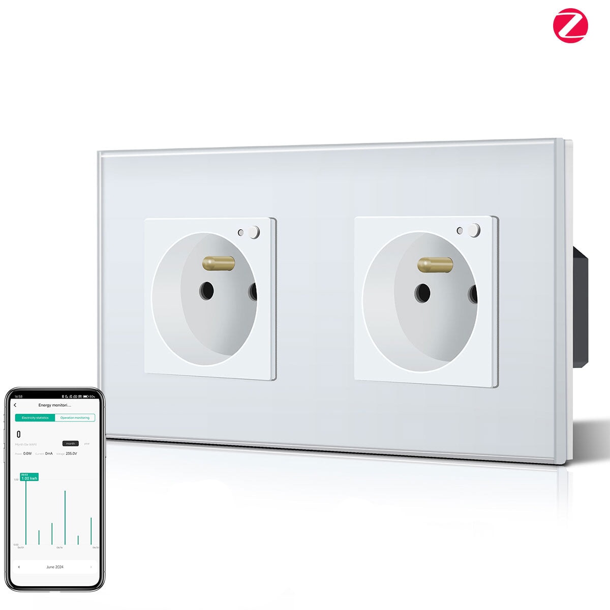 BSEED ZigBee FR Wall Sockets Power Outlets Kids Protection with metering Wall Plates & Covers Bseedswitch white Double 