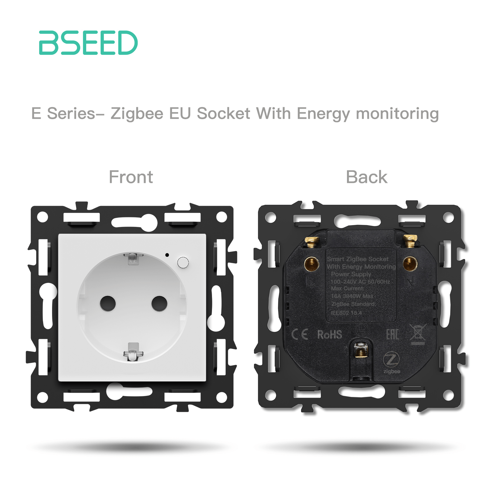 BSEED DIY Part Customized Free Combinations Mechanical Switch Socket Insert White Color Crystal Glass Panel Light Switches Bseedswitch Zigbee Eu Socket with monitoring 