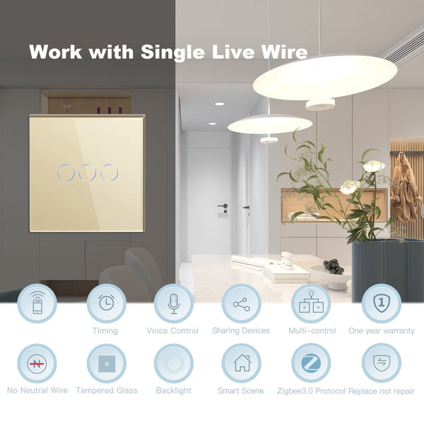 BSEED Zigbee Single Live Line Switch 1/2/3 Gang 1/2/3 Way Wall Smart Light Switch Single Live Line 1/2/3 pack Light Switches Bseedswitch 