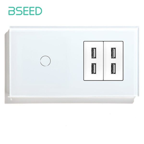 BSEED Touch1/2/3 Gnag 1/2/3 Way Light Switch With 4 USB Wall Socket 2.1A Power Outlets & Sockets Bseedswitch 