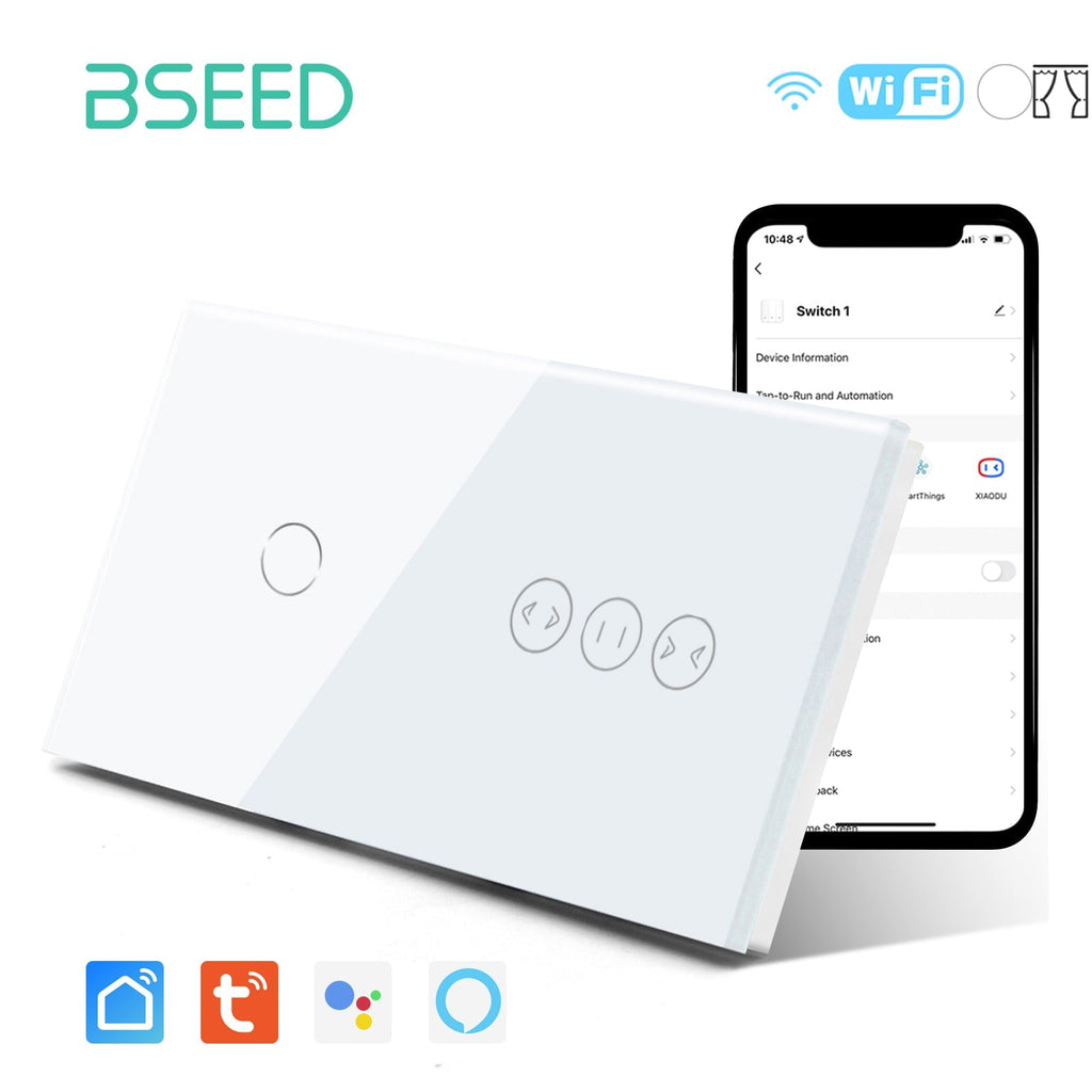 Bseed Wifi Curtain Switch Smart Touch Switch 1/2/3 gang 1/2/3Way Wireless Smart Touch Curtain Switch App Control Alexa Light Switches Bseedswitch 