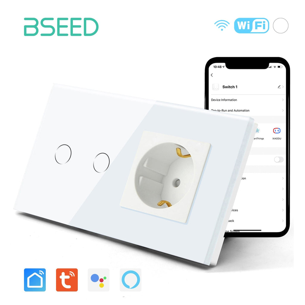 BSEED WiFi 1/2/3 Gang Light Switch With Normal EU Socket Power Outlets & Sockets Bseedswitch 