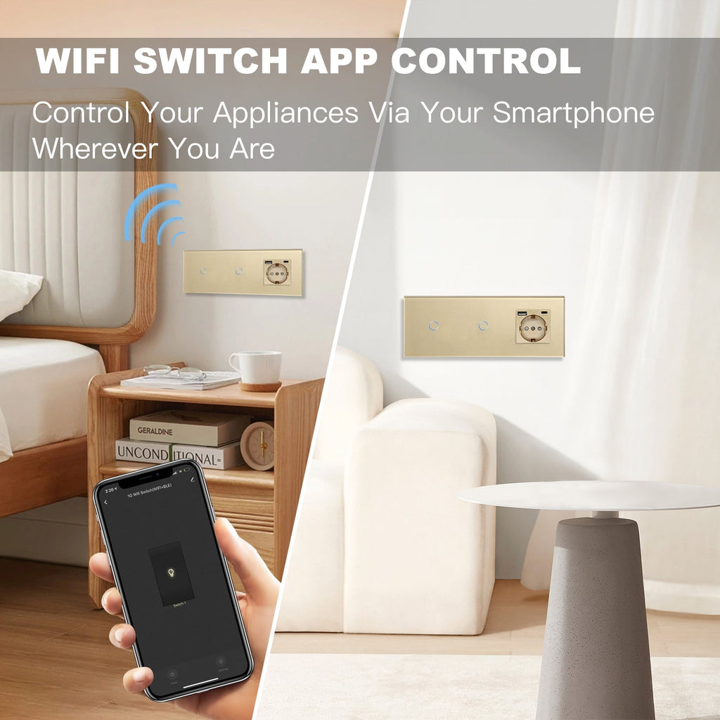 BSEED 3Gang 1/2/3 way Wifi Control Light Switch Touch Sensor Switch Wall  Switch Crystal Class Panel Smart Switch Google Alexa