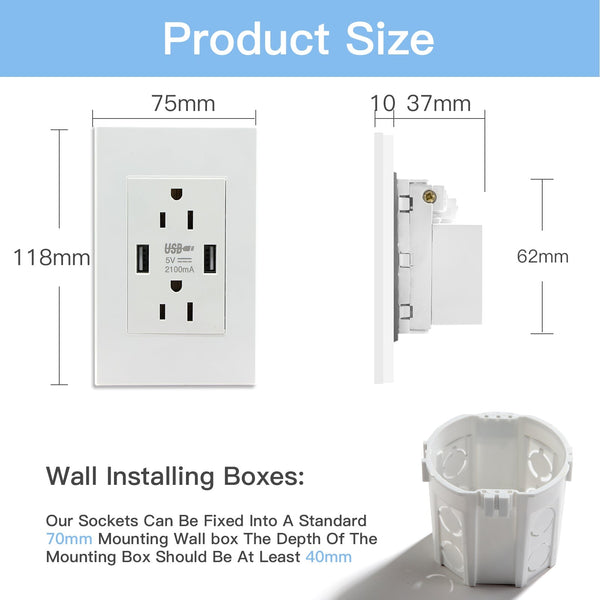 BSEED US Standard Sockets Dual Usb Wall Plug Outlets Double 2.1A Sockets With Usb For Home Office PC Flame Retardant Panel Power Outlets & Sockets Bseedswitch 