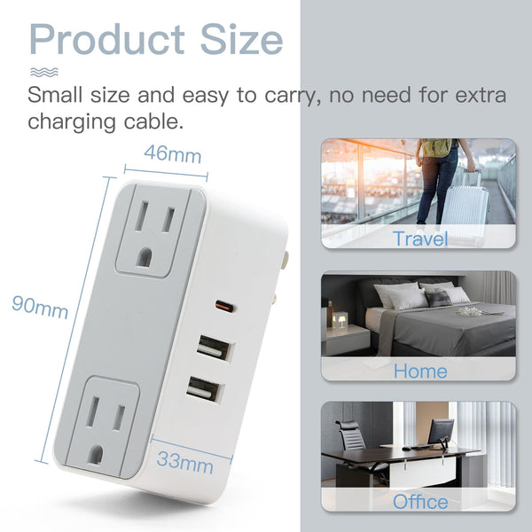 BSEED Dual Wall Socket Extender Dual USB Power Adapter Socket Type-C Phone Charing Port 5V 3A Power Outlets & Sockets Bseedswitch 