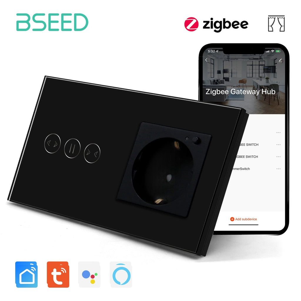BSEED Zigbee Smart Curtain Switch With Zigbee Socket Power Outlets & Sockets Bseedswitch 