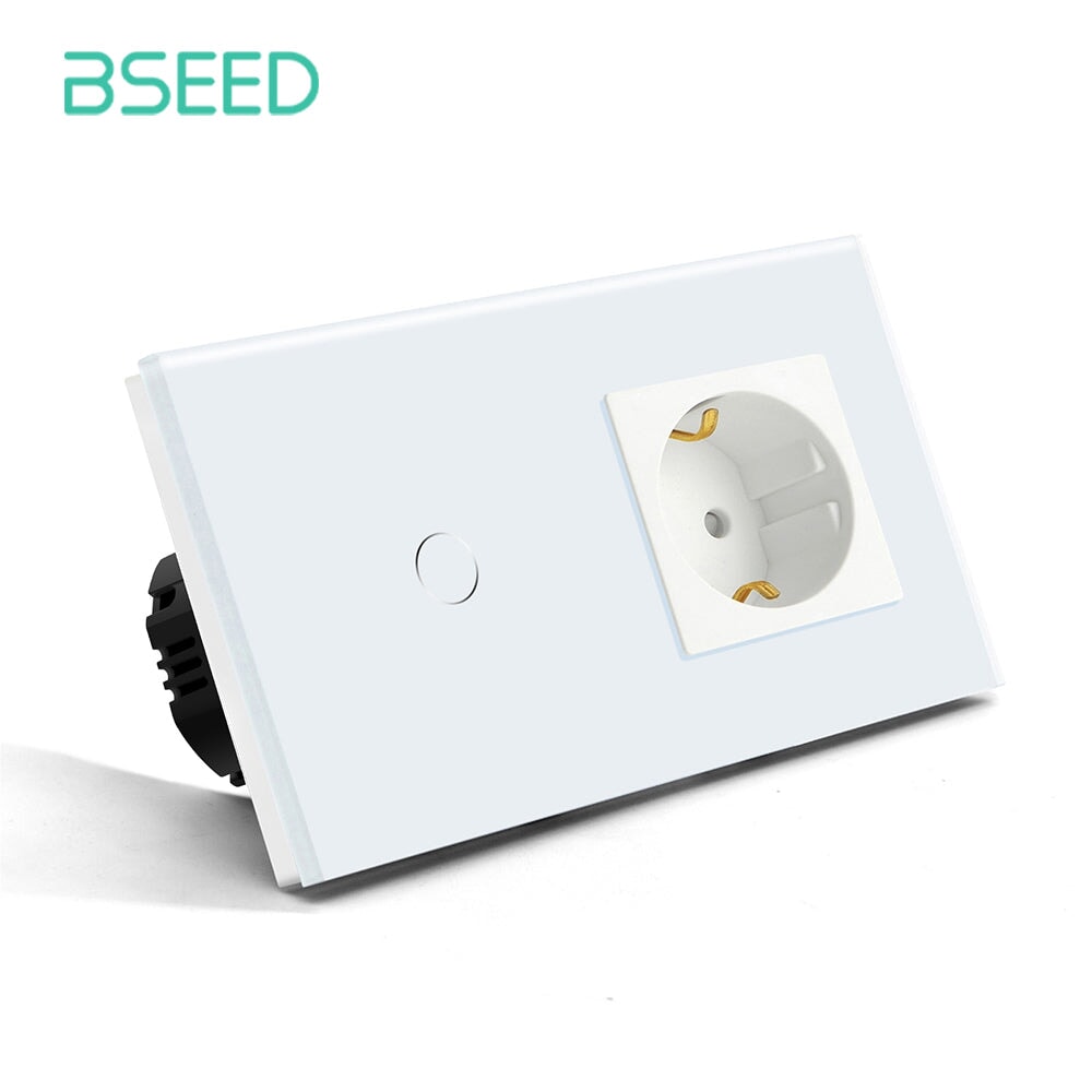 Bseed 1/2/3 Gang 1/2/3 Way Touch Light Switch with Eu Socket 300W Wall Plates & Covers Bseedswitch White 1 Gang 1 Way