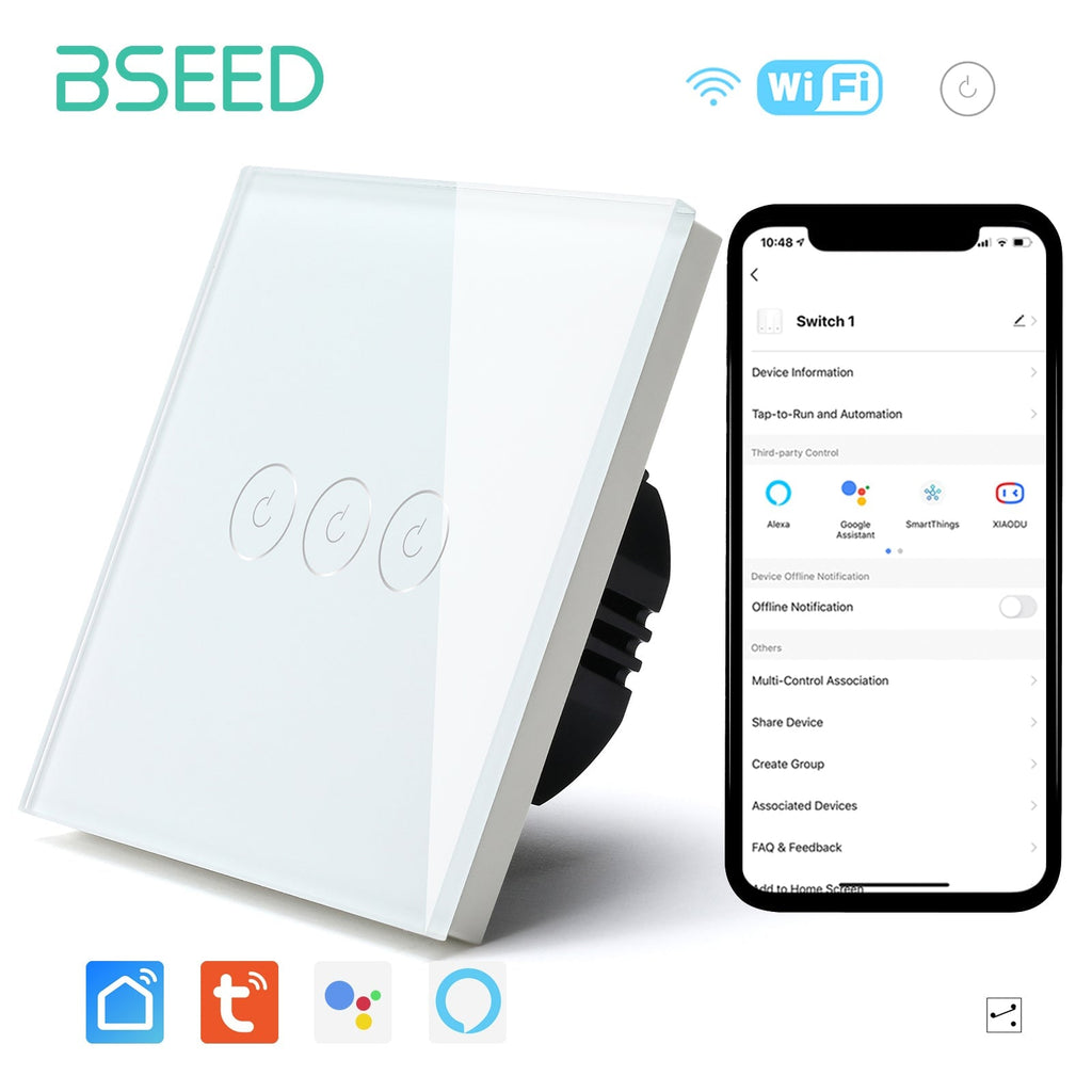 Bseed Smart Wifi Touch Switch 3 Gang 1/2/3 Way 1/2/3Pcs/Pack Wall Plates & Covers Bseedswitch 