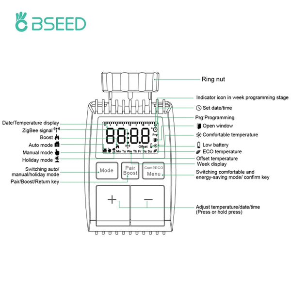 BSEED ZigBee3.0 Thermostatic Valve Smart Radiator Actuator Programmable Temperature Controller 恒温器 Bseedswitch 