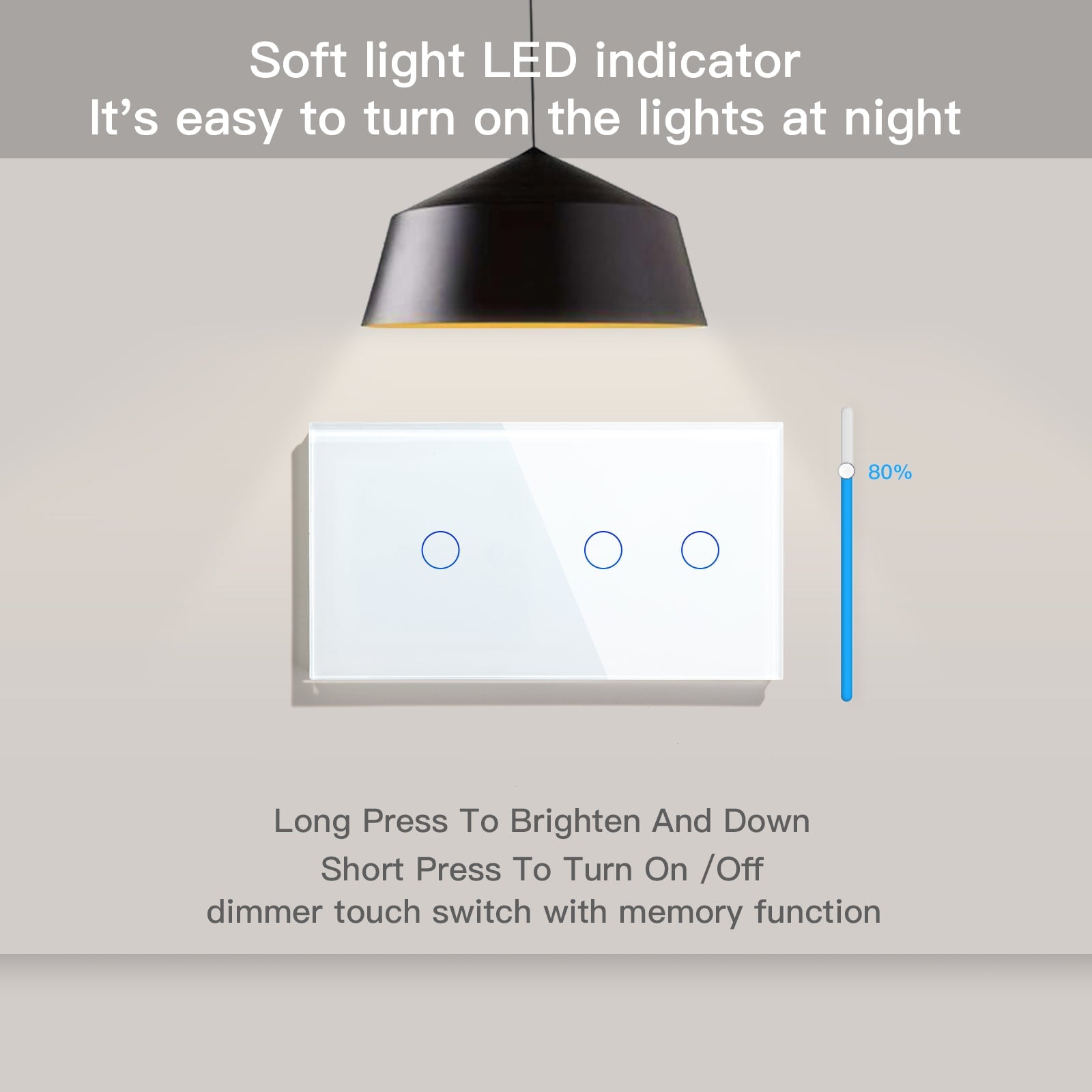 Bseed Touch Light Switch 1/2/3 Gang 1Way With Dimmer Switch Glass Pane ...