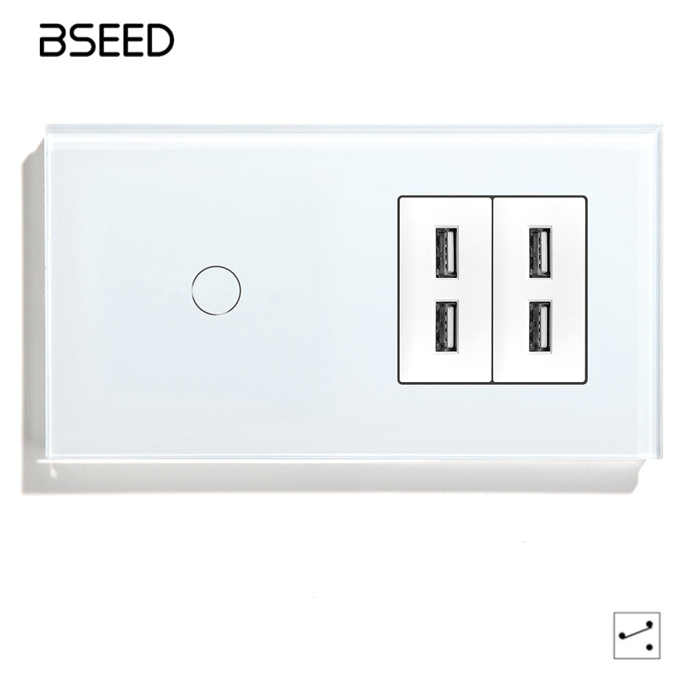BSEED Touch1/2/3 Gnag 1/2/3 Way Light Switch With 4 USB Wall Socket 2.1A Power Outlets & Sockets Bseedswitch 