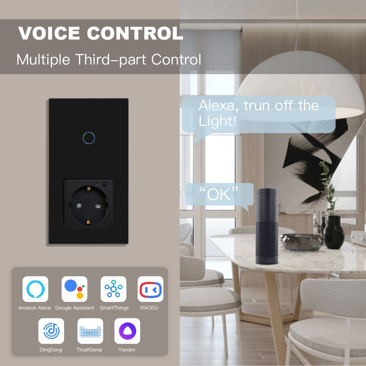 Bseed 1 Gang slimme wifi-schakelaar met EU enkel wifi-stopcontact 157mm stroomuitgangen & stopcontacten Bseedswitch 