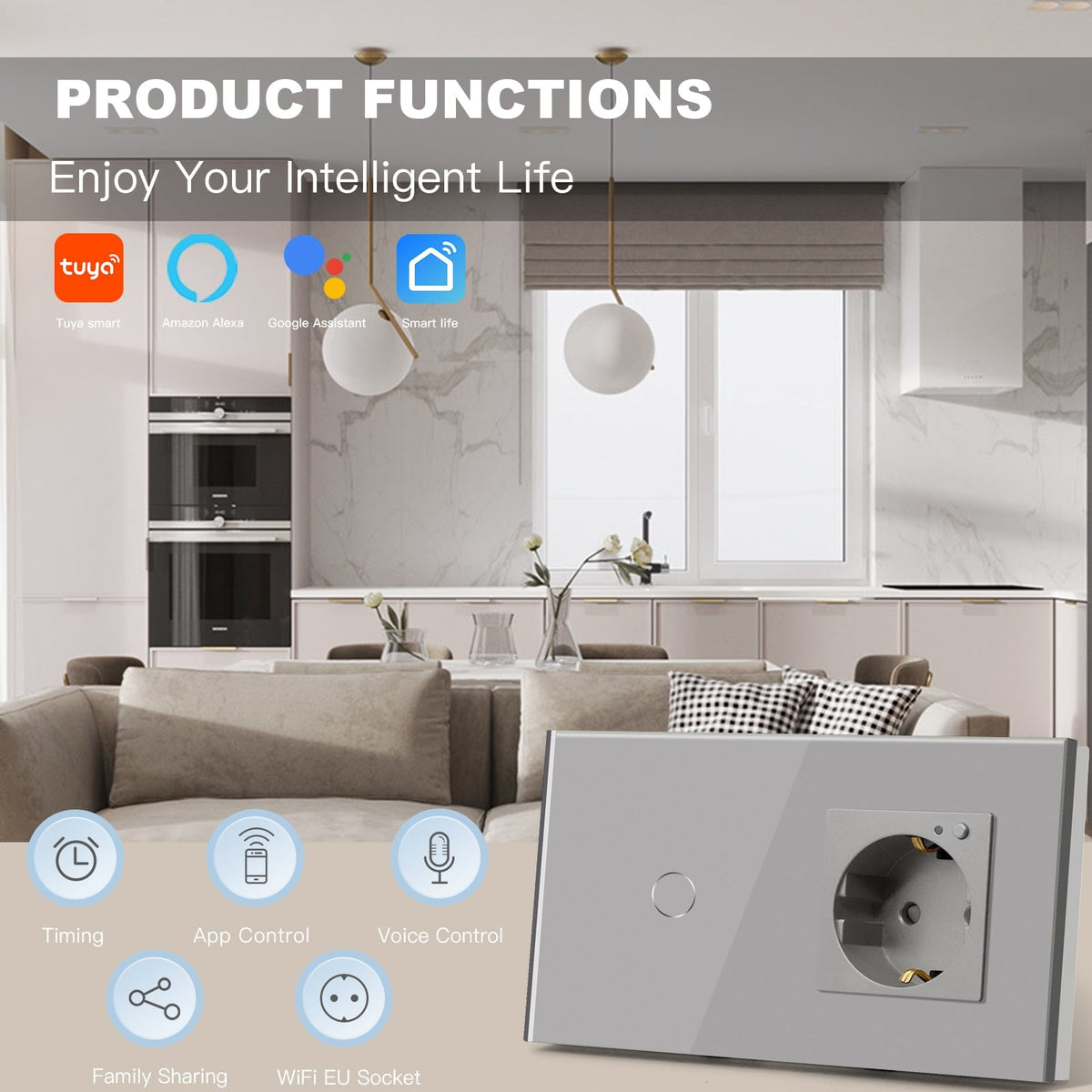 "BSEED WiFi 1/2/3 Fach Schalter mit WiFi-Messsteckdose Steckdosen & Steckdosen Bseedswitch" 