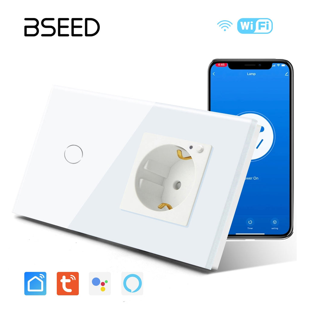 Bseed 1 Gang Smart Wifi Switch With EU Single Wifi Socket 157mm Power Outlets & Sockets Bseedswitch 
