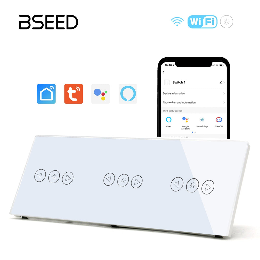 Bseed triple WiFi Touch Dimmer Switch 228mm Crystal Glass Panel Smart Blind Work With Tuya App Switch Bseedswitch 