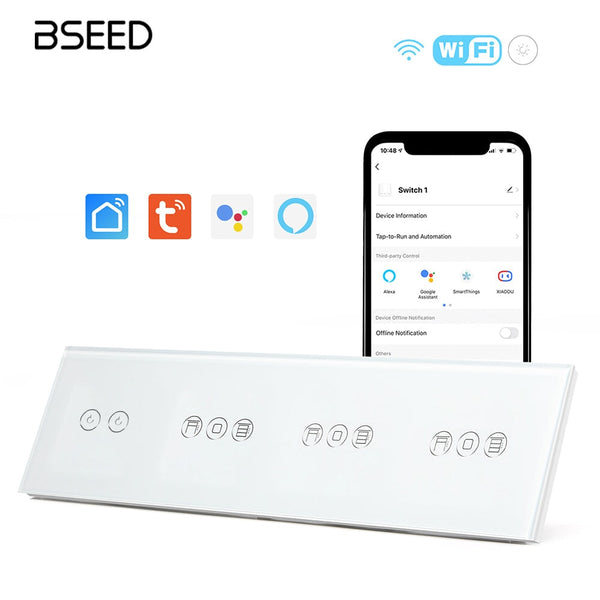 BSEED 1/2/3 Gang WiFi Switch With Triple Roller Shutter Switch 299mm Light Switches Bseedswitch 