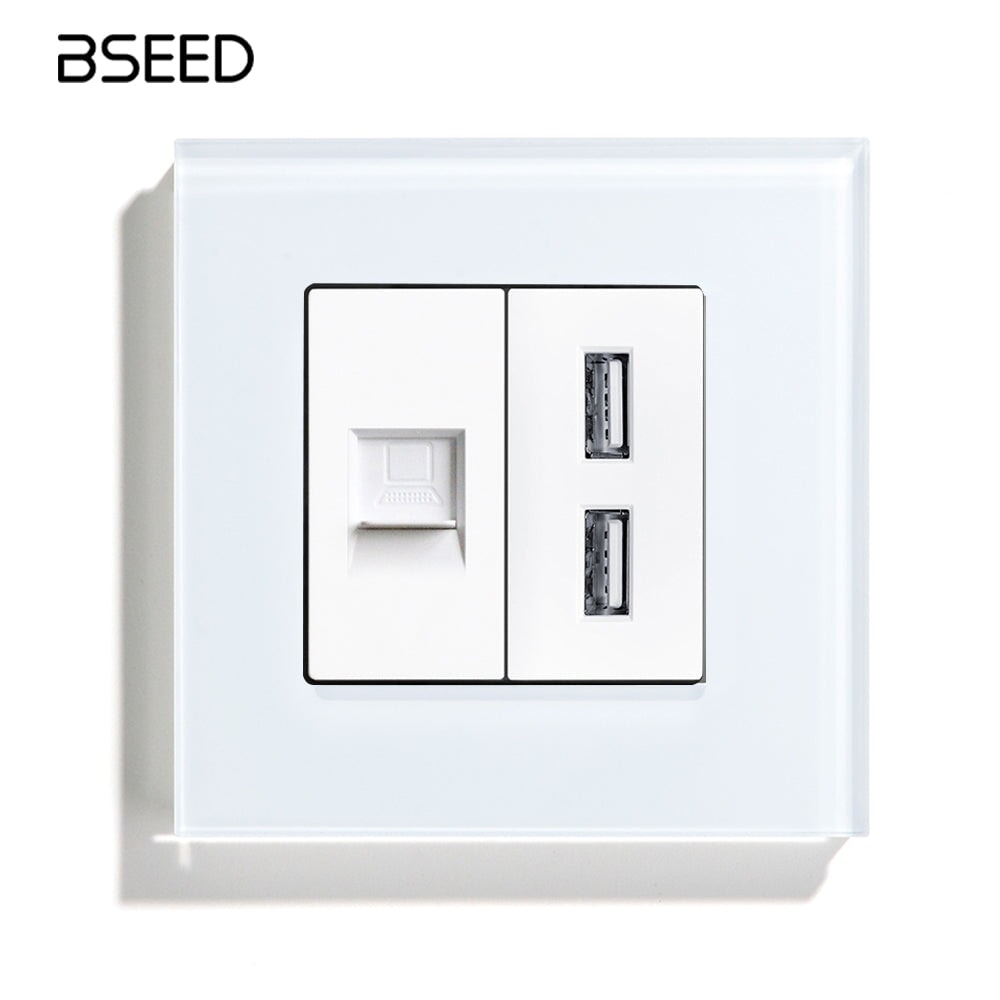 Bseed PC +USB Socket 86mm Glass PC Power Outlets Socket Tempered Crystal Panel Power Outlets & Sockets Bseedswitch 