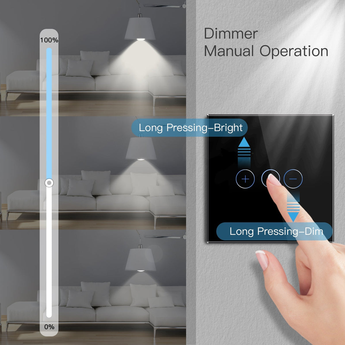Bseed EU Standard Touch Sensor Dimmer Switch 1Gang 1Way Crystal Glass ...
