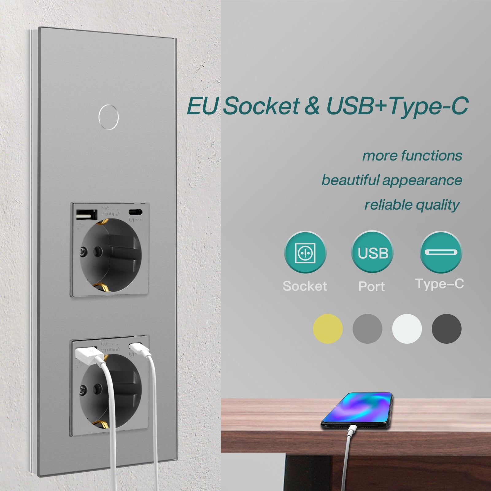 Bseed Zigbee 1/2/3 Gang Light Switches With Normal Double EU Sockets w ...