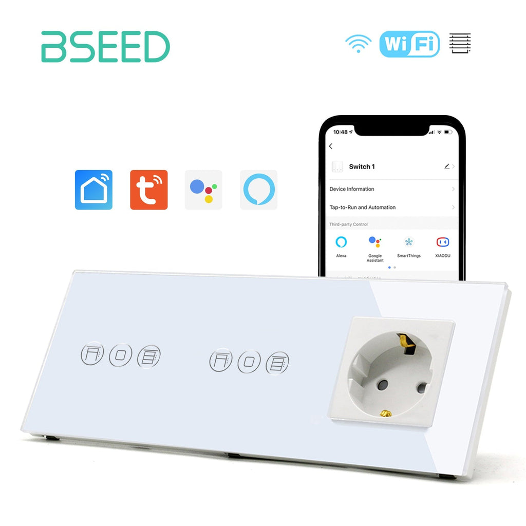 Bseed Smart Double WiFi Shutter Switches With Normal EU Standard Wall Sockets Light Switches Bseedswitch 