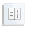 Bseed Double Internet Wall Sockets TEL +USB Socket Tempered Crystal Panel 86mm Power Outlets & Sockets Bseedswitch White 