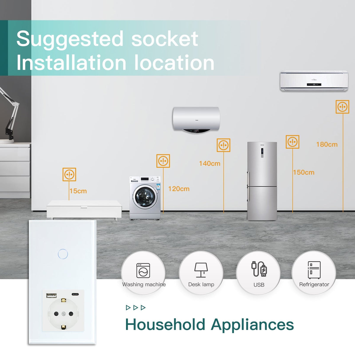 BSEED Interrupteurs tactiles intelligents 1/2/3Gang Wi-Fi light switch Plus prise murale EU USB Type-C Smart Life contrôle par application Google Alexa light switch Bseedswitch 