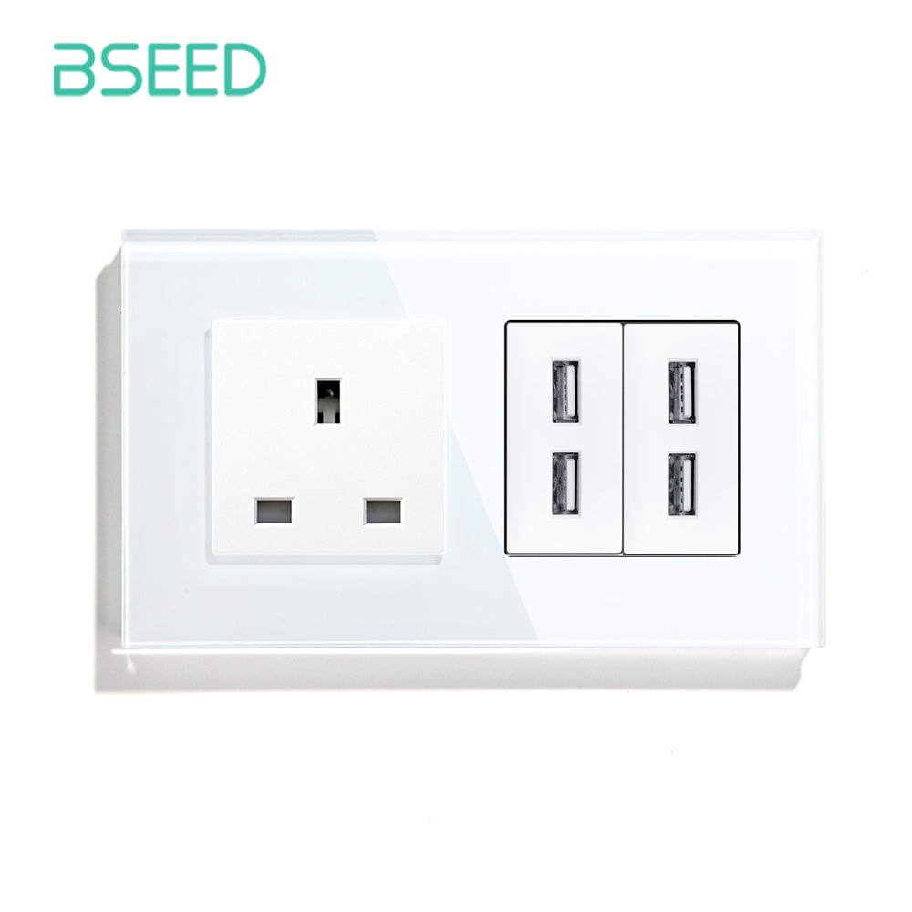 BSEED UK Socket With Quadruple USB Charger Wall Socket 100V-240 Power Outlets & Sockets Bseedswitch 