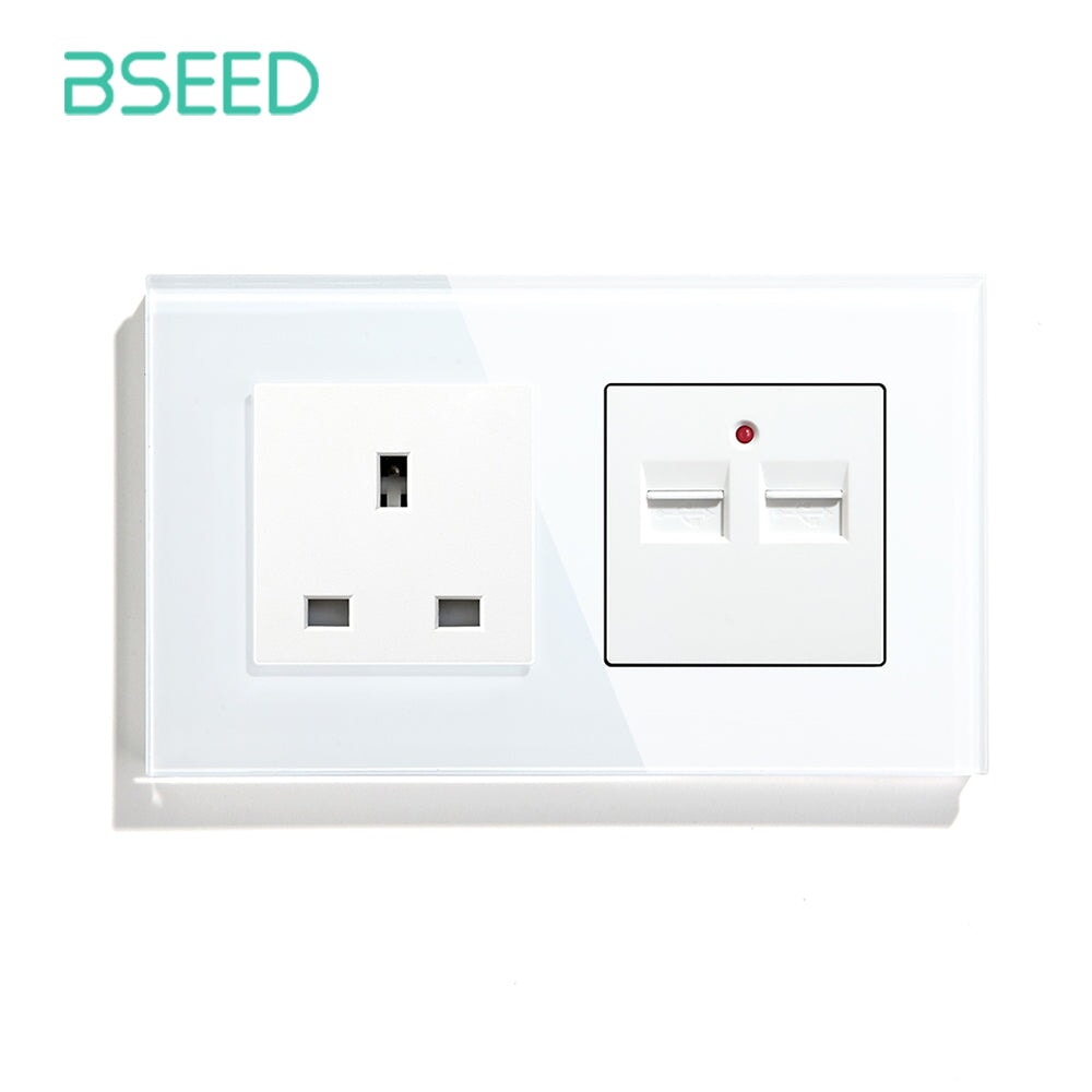 BSEED UK Socket With Double USB Socket Galss Panel Power Outlets & Sockets Bseedswitch 