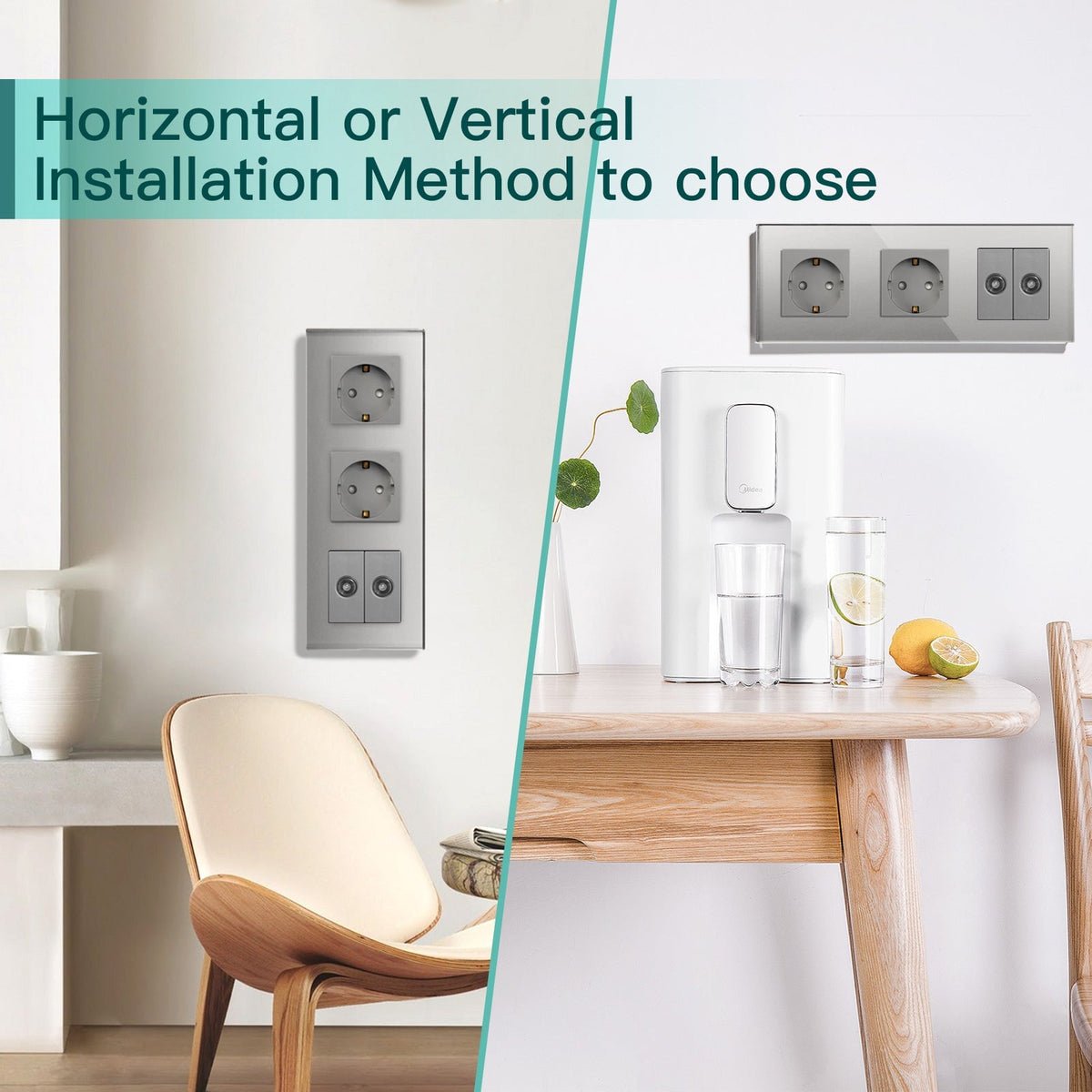 BSEED EU Standard Wall Socket With Double TV Socket Crystal Glass Pane ...