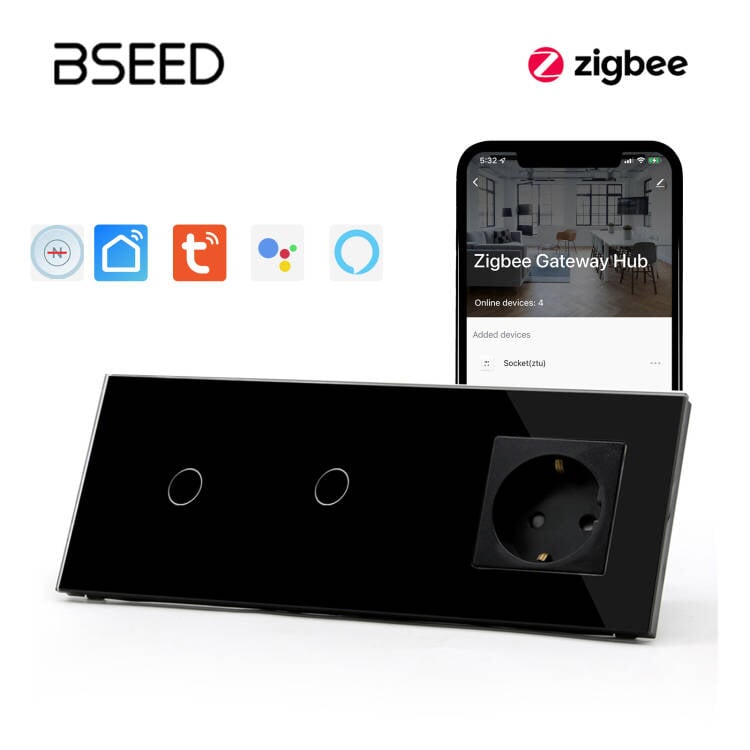 Bseed Double Zigbee Touch 1/2/3 Gang Light Switches Single Live Line Multi Control With EU Standard Not Smart Wall Sockets Light Switches Bseedswitch 